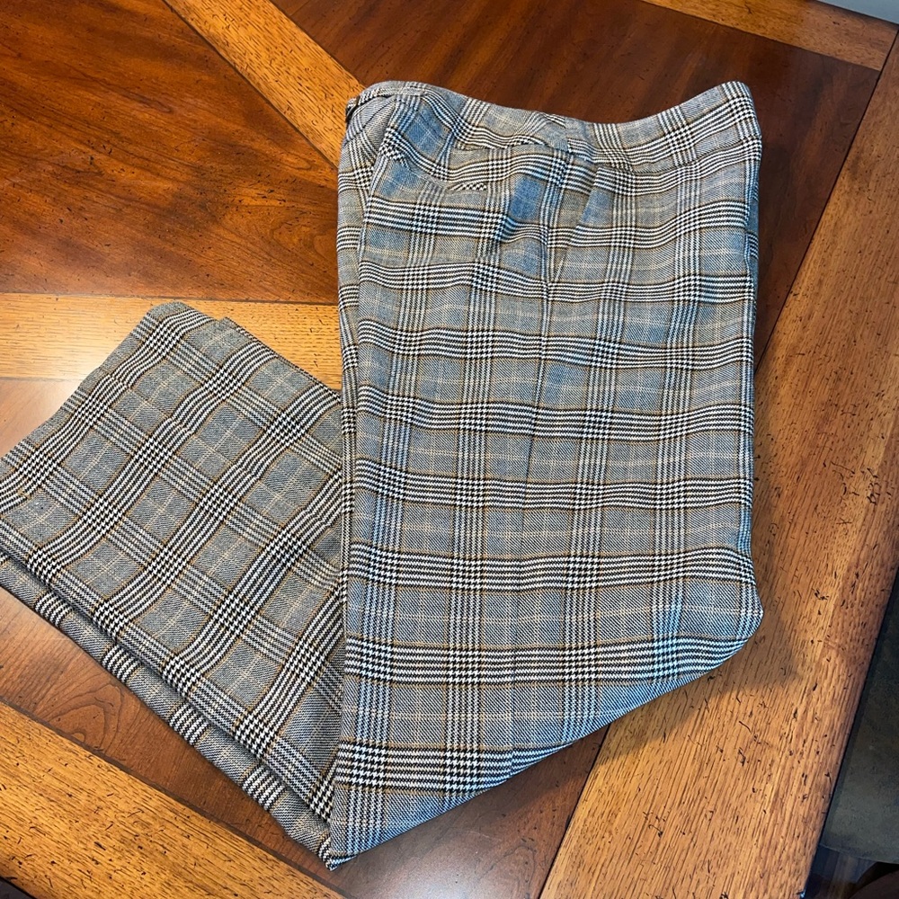 Talbots Plaid Wide Leg Stretch Trousers